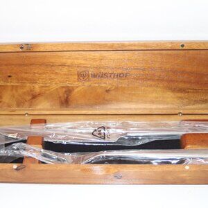 WUSTHOF 2 PIECE SERVING KNIFE AND FORK IN WALNUT CASE